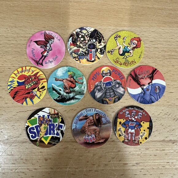 1995 Pepsi Cola Retro Design Pogs Official Licensed Big Slam Caps Lot 10 - Picture 1 of 2